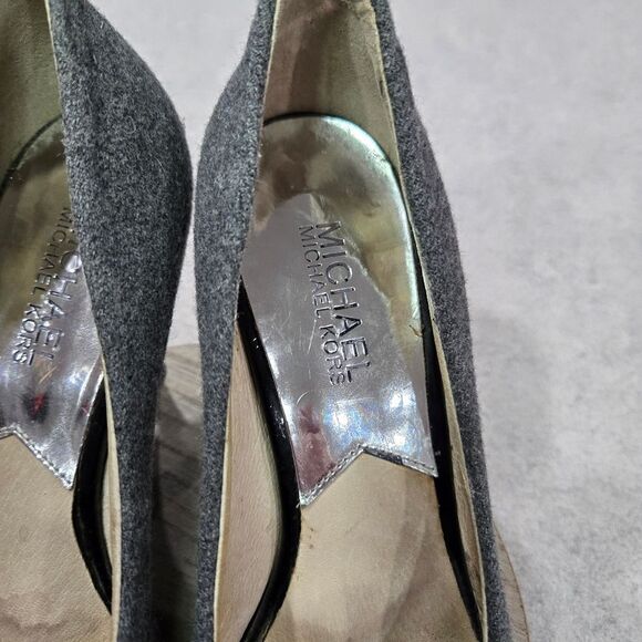 🐢 Michael Kors Presseley Cap Toe Flannel Stiletto Heel Pump Size 6.5 - Picture 10 of 13